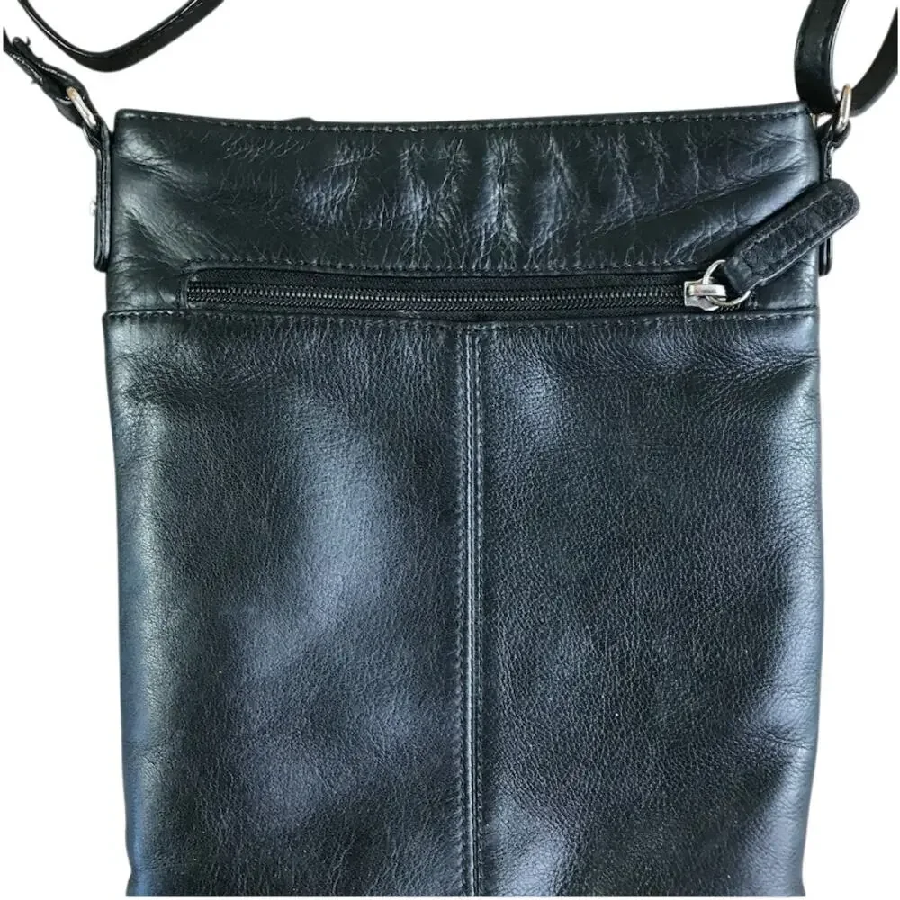 MARGOT Genuine Leather Messenger Crossbody Bag Black Everyday Comfort Travel